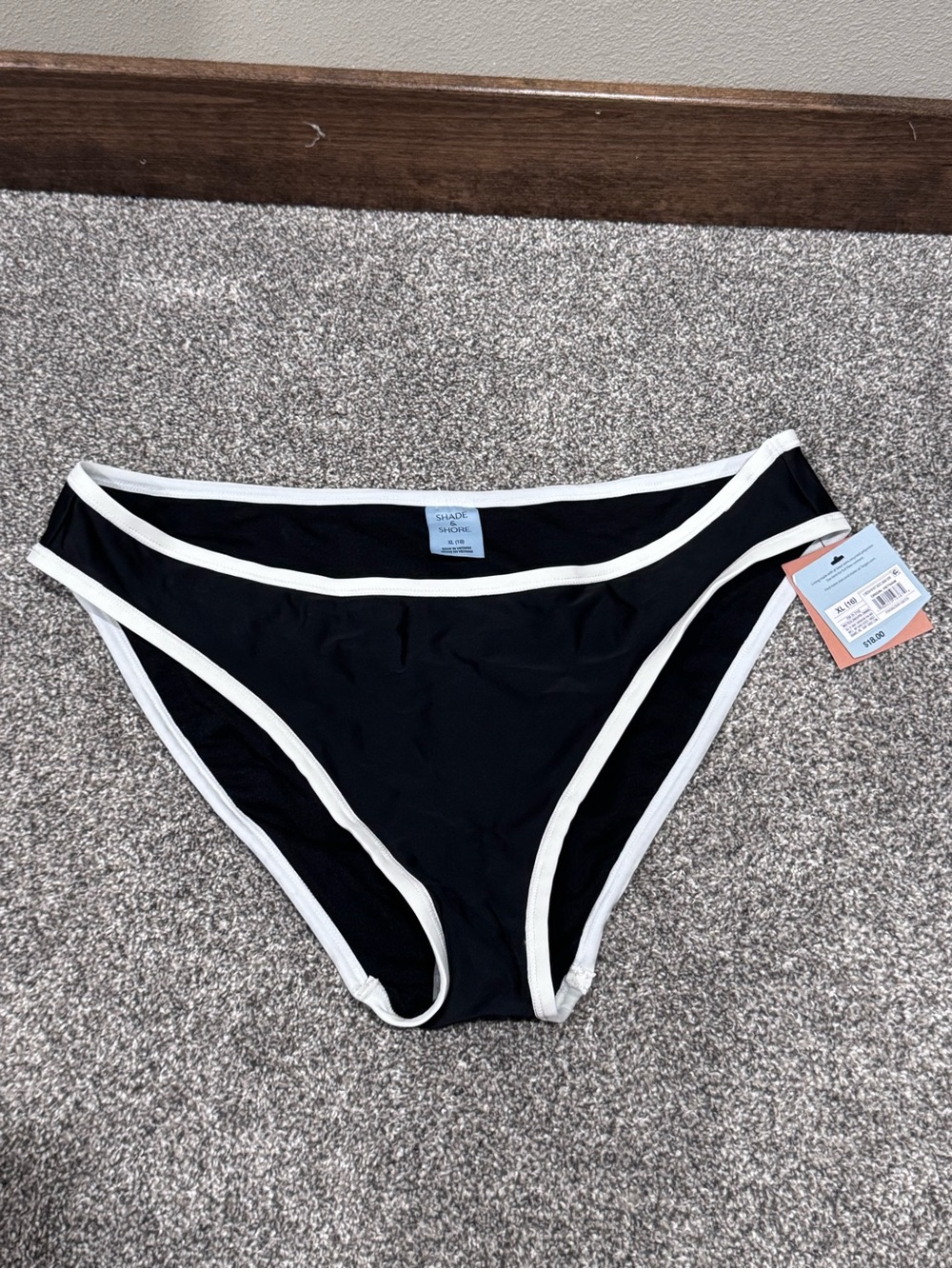 Shade and Shore Black Bikini Bottom with White Trim - Women's Swim size 16
